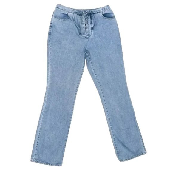 VTG Y2K Light Wash Lace Up High Waisted Straight Leg Denim Jeans - Picture 1 of 5